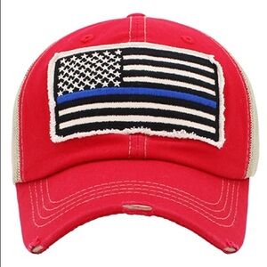 Vintage red flag blue stripe mesh fashion hat